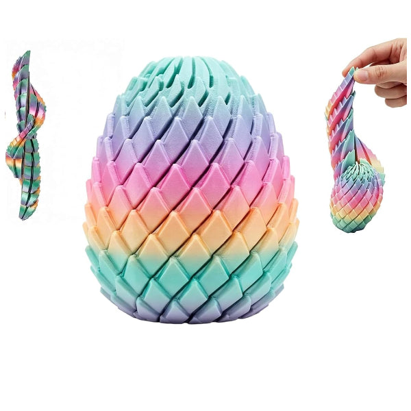 Rainbow Articulated Dragon In Egg – 3D-Printed Fidget Toy
