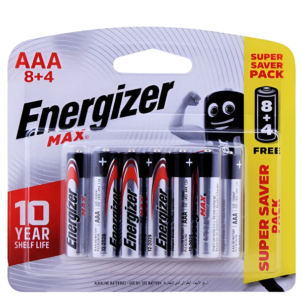 Energizer Max Aaa Alkaline Batteries – 12 Pack (8+4), Long-Lasting Power