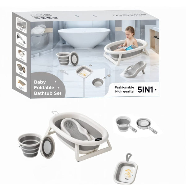 Baby Foldable Bathtub Set With Bath Seat & Bath Accessories