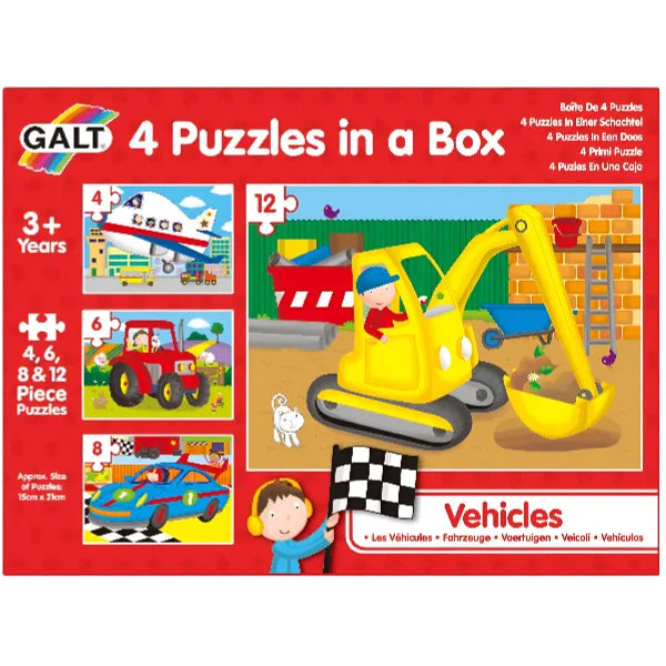 Galt 4 Puzzles in a Box - Fun Colourful Vehicle Jigsaw Puzzles Kids Puzzles Set