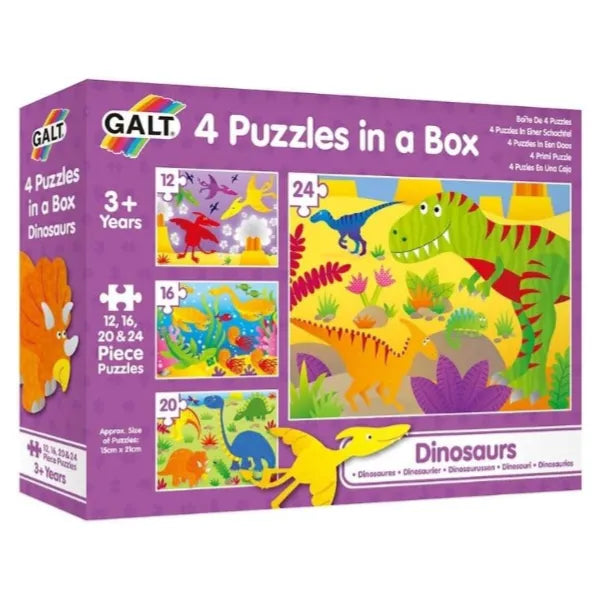 Galt 4 Puzzles in a Box - Fun Colourful Dinosaurs Jigsaw Puzzles Kids Puzzles Set