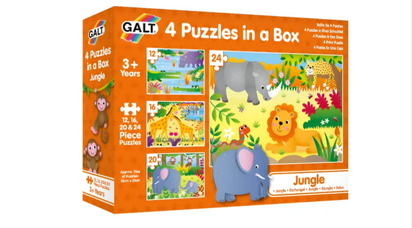 Galt 4 Puzzles in a Box - Fun Colourful Jungle Jigsaw Puzzles Kids Puzzles Set