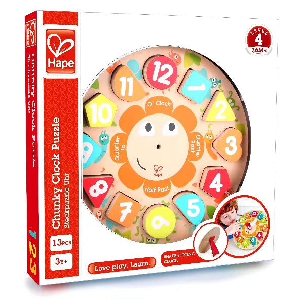 Hape Chunky Clock Puzzle – Educational Wooden Learning Toy for Kids