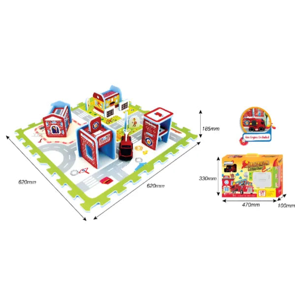 Sunta Fire Station Adventures with Fire Engine Puzzle Mat Set