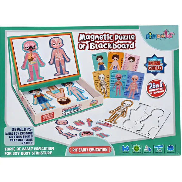 Montessori Human Body Anatomy Magnetic Puzzle with Drawing Board – Boy Edition