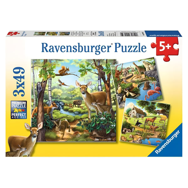 Ravensburger Forest, Zoo & Farm Animals Jigsaw Puzzle Game – 3 X 49 Piece