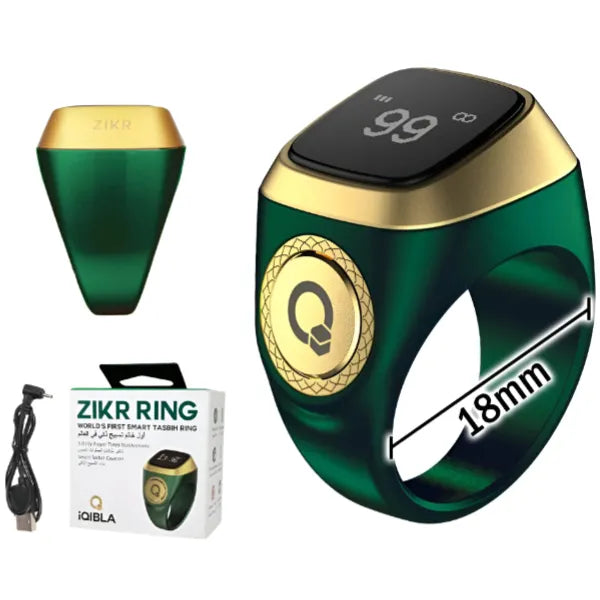 Smart Thasbeeh Ring With Light- Green  (RKQL53)