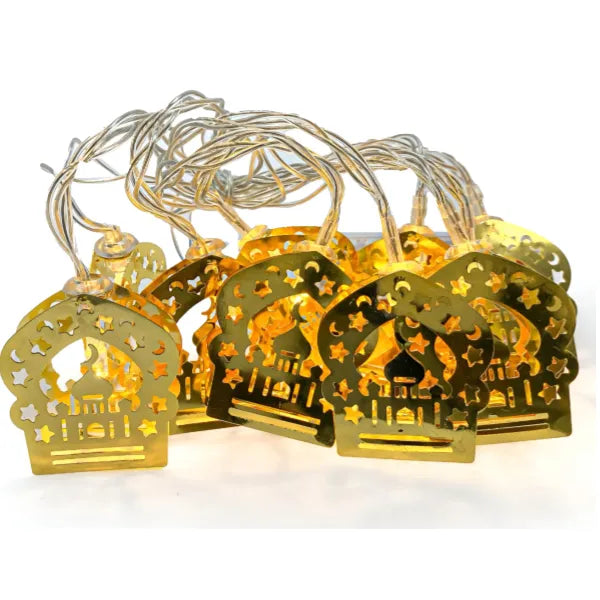 Ramadan Kareem Decorative Golden Metal Led Lantern Chain- Battery Operated