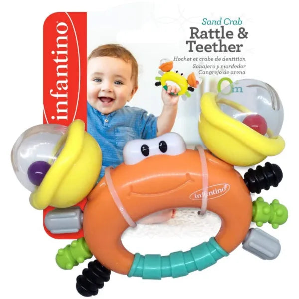 Infantino Sand Crab Rattle And Teether Toy For Babies and Toddlers