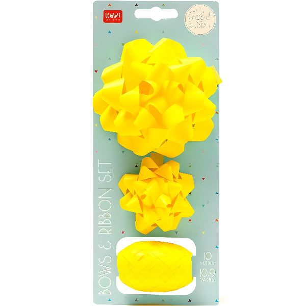 Legami Bow & Ribbon Gift Wrap Set – Yellow (2 Bows + 10M Ribbon)