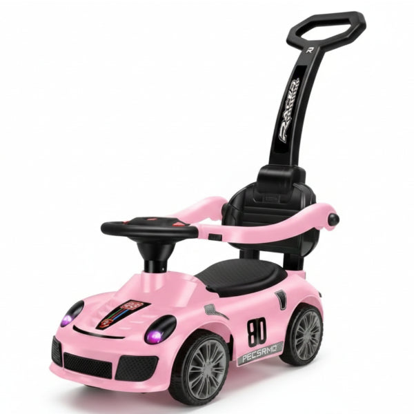 ORBIC Kids Ride-On Push Car with Music & Parental Handle – Pink – Toddler Push & Ride Toy