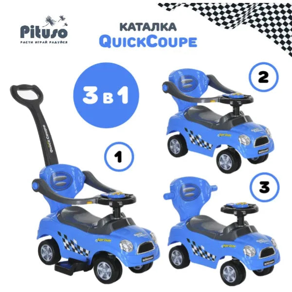 3 In 1 Quick Tolo Toy Push Vehicle Stroller, Walking Push Car And Ride On Car -Blue alternate