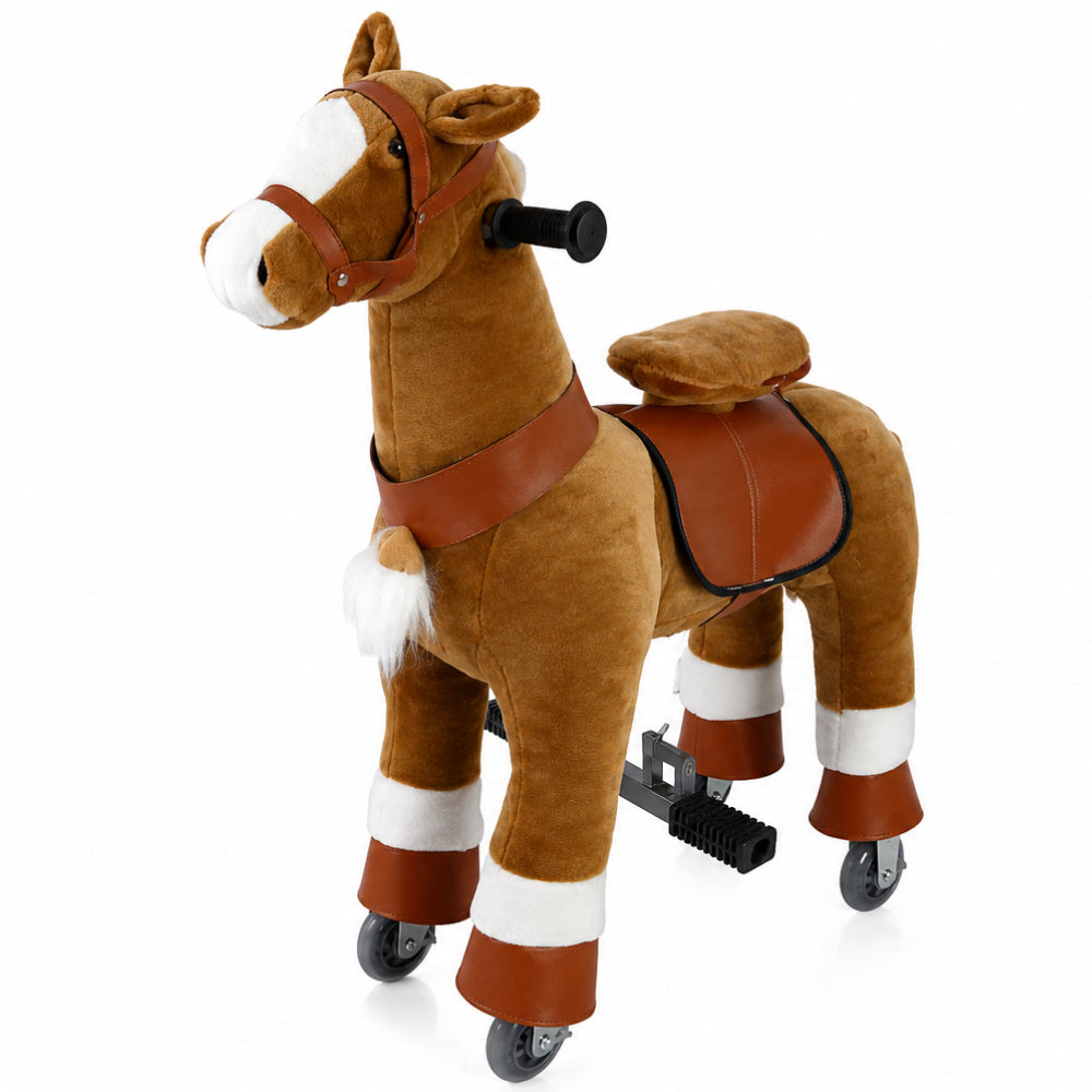 Kids’ Plush Ride-On Walking Horse With Wheels – Brown