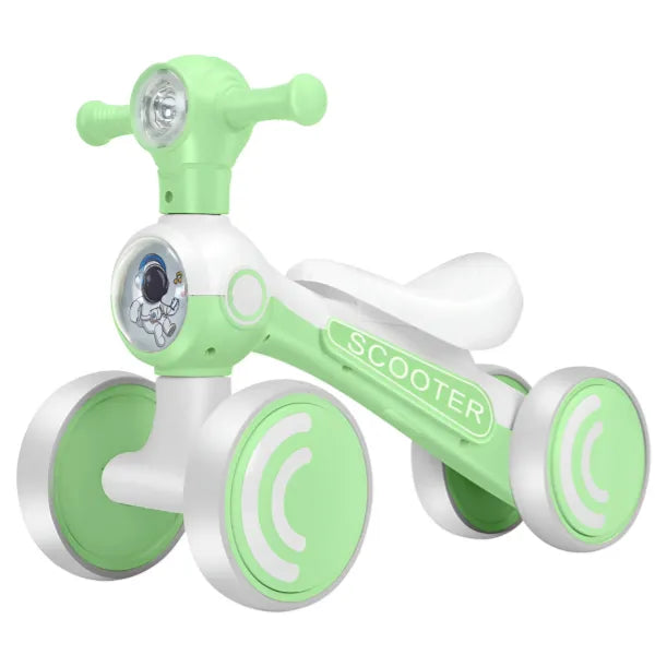 Kids 4 Wheel Balance Ride-On Scooter Light And Music -Balance Bike-Green And White Color