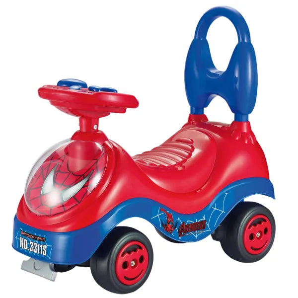 Spiderman Ride On Car  For Toddlers Push Along Sit on Car with Light and Sound