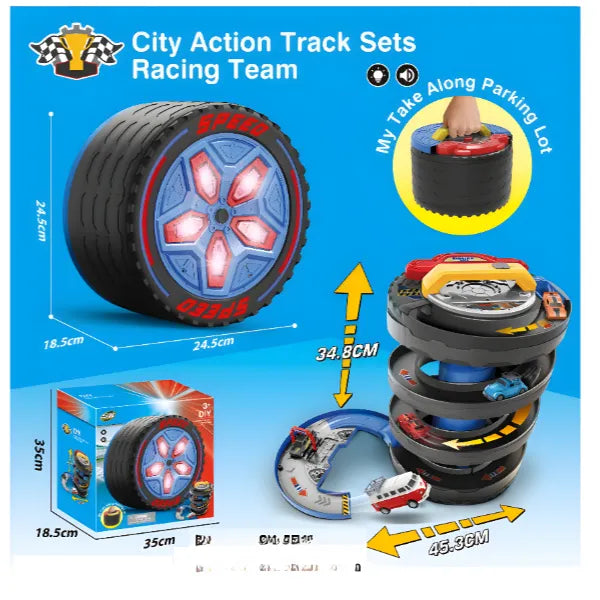 DIY City Action Racing Car Track Set 2 in 1 Musical Lighting Toy Parking Lot Car Set With Free Wheel Cars
