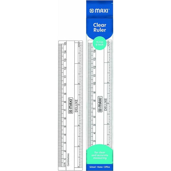 Maxi Mx-Pr15 Plastic Ruler 15 Cm Clear Transparent Measuring Scale