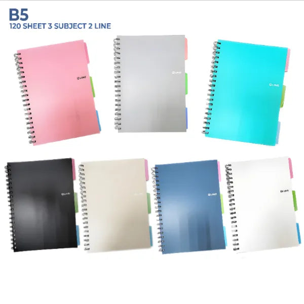 Q-Line Spiral Subject Notebook 3 Subjects - Ruled-120 Sheets B5 Size-1 Pieces Set