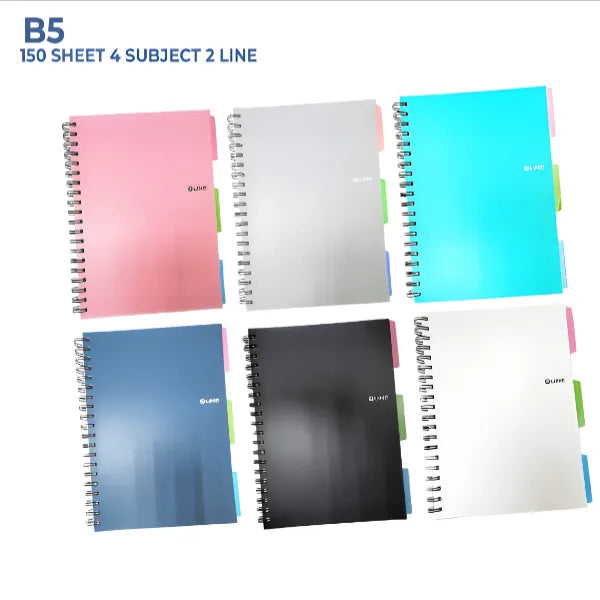 Q-Line Spiral Subject Notebook 4 Subjects - Ruled-150 Sheets B5 Size -1 Pieces Set