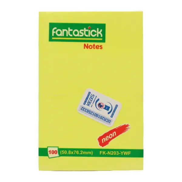 Fantastick Fluorescent Yellow Sticky Notes – 100 Sheets 2x3"