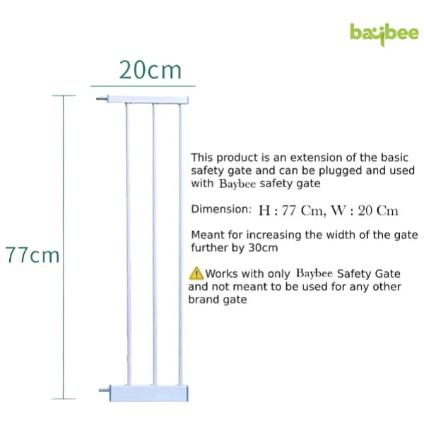 Baybee Auto Close Baby Safety Gate Extension 20Cm - White alternate
