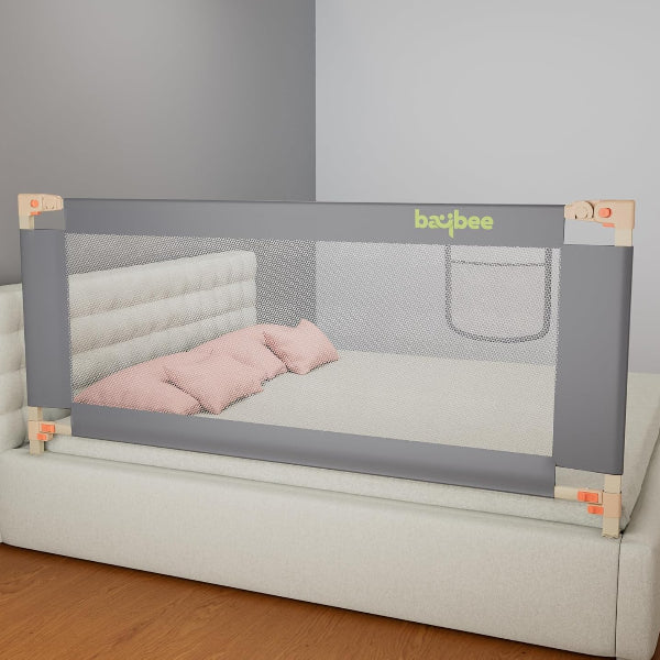 Baybee Foldable Baby Bed Rail Guard For Kids & Toddlers 180X80 Cm With Anti-Fall Safety Protection – Grey, 1 Side
