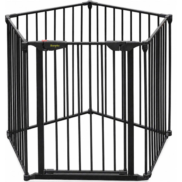 Baybee Adjustable 5-In-1 Metal Baby Safety Gate & Pet Barrier Fence For Kids And Pets – Black