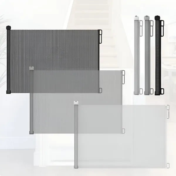 Retractable Baby Gate 87cm x 130 cm Stair Safety Gate Roll for Babies and Pets, dogs, Extendable Barrier Gates - Grey