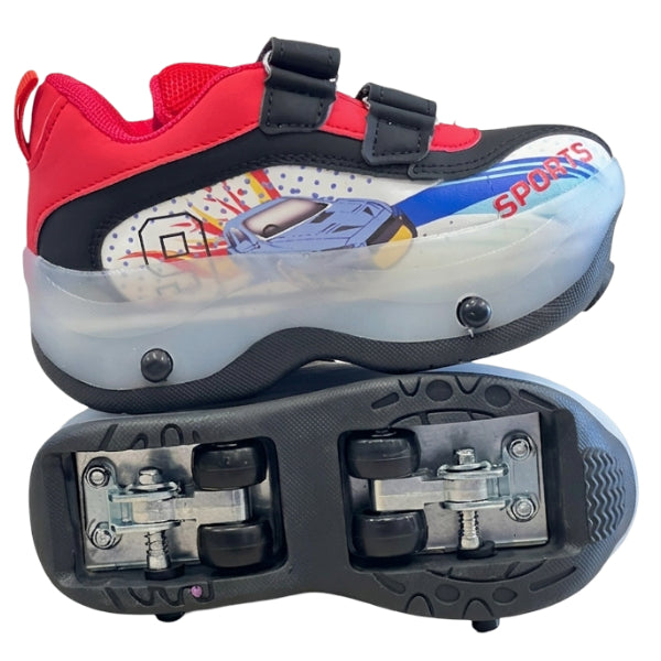 2-In-1 Light-Up Roller Skating Shoes – Black&Red (Size 32)