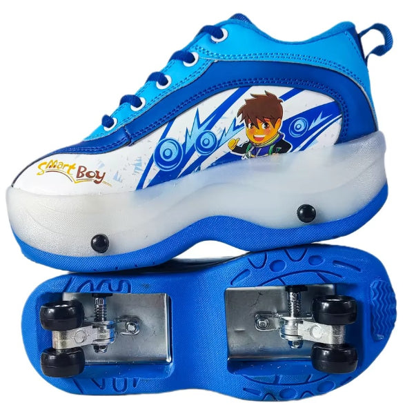 2-In-1 Light Up Skating Shoes With Double Wheels-36 Size -Blue