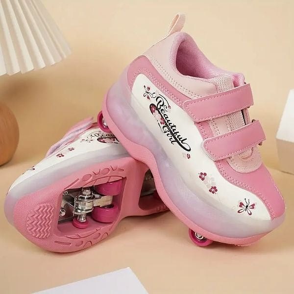 2-In-1 Light Up Skating Shoes With Double Wheels-38 Size -Pink