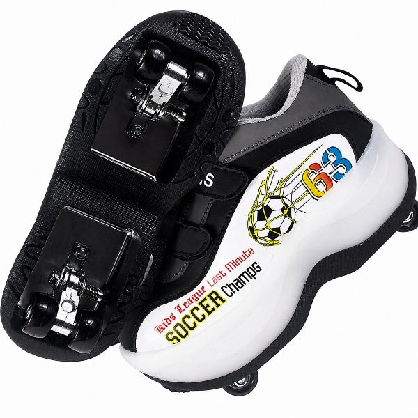 2-In-1 Light Up Skating Shoes With Double Wheels-31 Size -Black