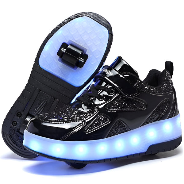 Roller Skates Light Up Shoes With Double Wheel -Size 31 (Black)