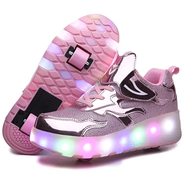 Double-wheeled Sneaker Roller Skate Shoes With Lightning Sole - Size 35