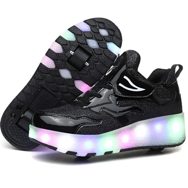 Roller Skate Light up Shoes with Double Wheel -Size 32 (Black)