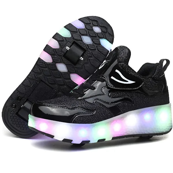 Roller Skate Light up Shoes with Double Wheel -Size 35 (Black)