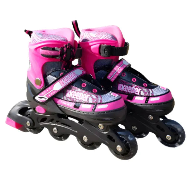 Adjustable Roller Skates with Light up Wheels , Indoor And Outdoor-Medium Size-Pink