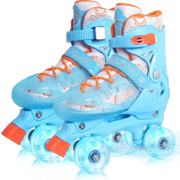 4-wheels Roller Skate Shoes For Kids-Light Up Wheel- Extra Small Size- Blue Color