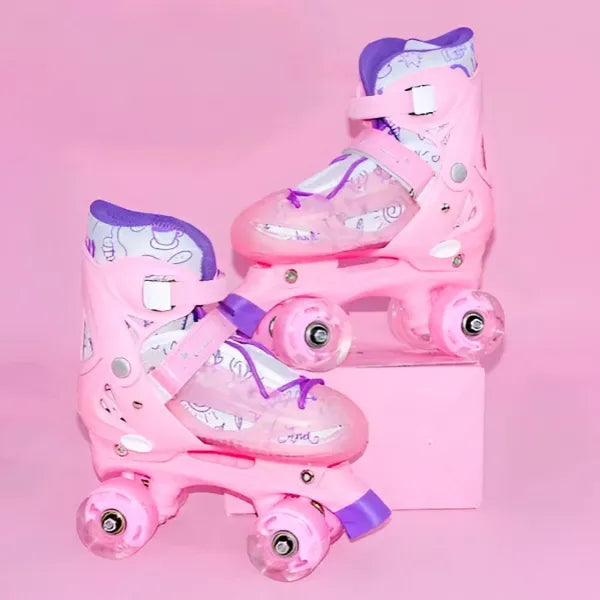 4-wheels Roller Skate Shoes For Girls-Light Up Wheel- Extra Small Size- Pink Color