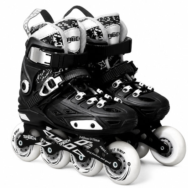 Adjustable Roller Skates With Light Up Wheels -Medium (34-37)- Black