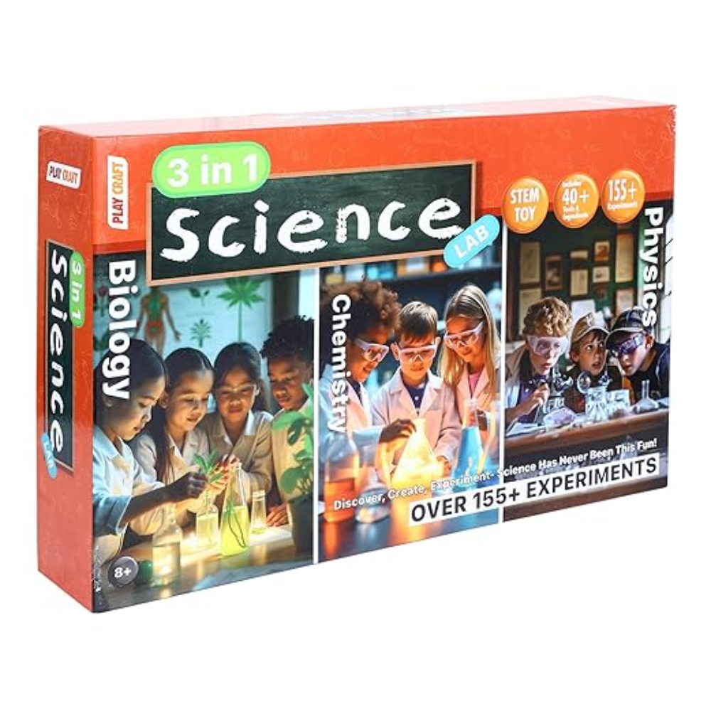 Play Craft 3-In-1 Science Kit 155+ Experiments Stem Biology Chemistry Physics Learning Lab Set For Kids