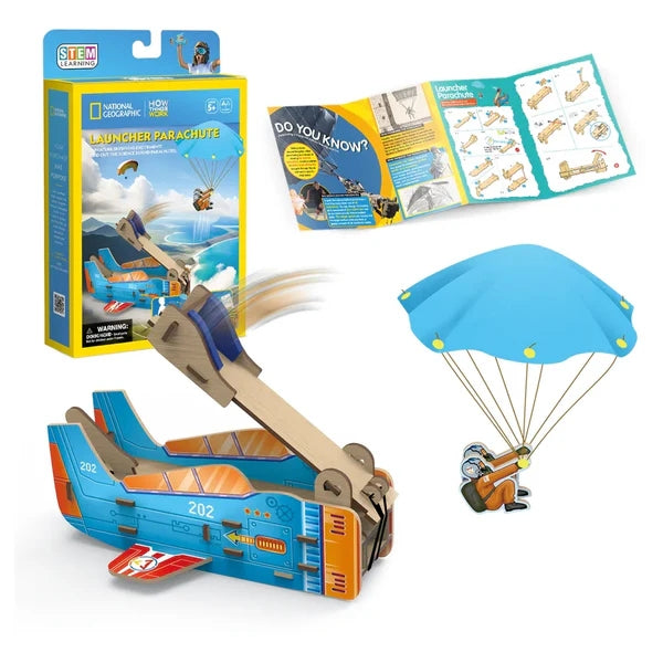 National Geographic Parachute Launcher Educational Kit, Stem Building & Science Activity Set, Age 5+