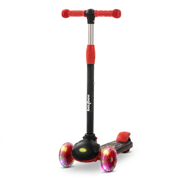 Baybee Blaze Storm 3-Wheel Kids Scooter – Foldable Scooter With 4-Level Height Adjustable Handlebar & Led Wheels For Kids 2+ – Black