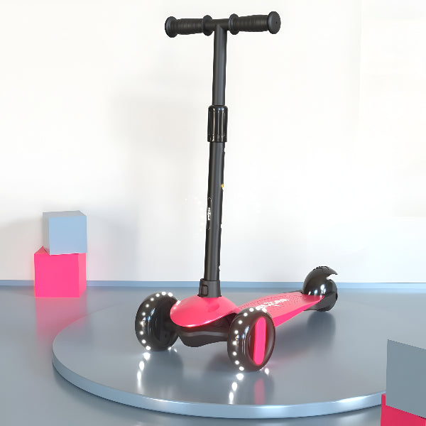 Baybee Alpha Kick Scooter For Kids – 3-Wheel Stable Scooter With Led Light Wheels, Adjustable Handlebar & Anti-Slip Deck – Safe & Durable Ride For Kids – Pink