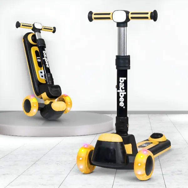 Baybee Height Adjustable 3 Wheel Kick Scooter for Kids-Yellow