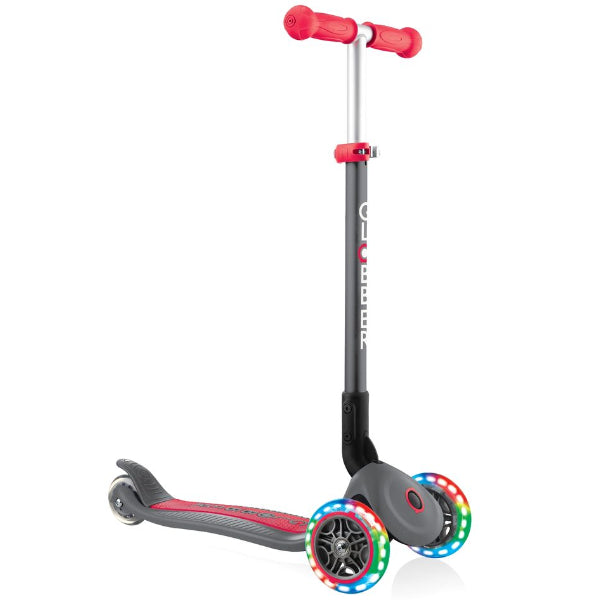 Globber Primo Foldable Lights Kids Scooter – Titanium Red