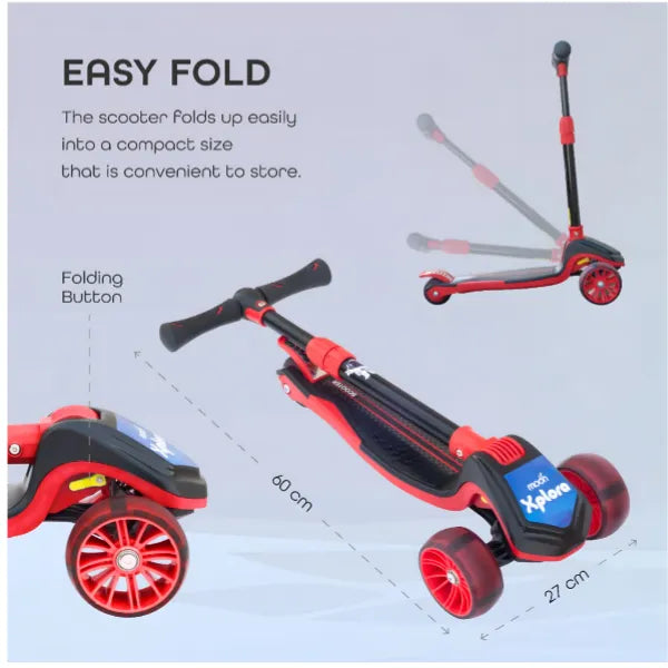 MOON Xplora Foldable And Height Adjustable Kids 3 Wheel Scooter - Red alternate