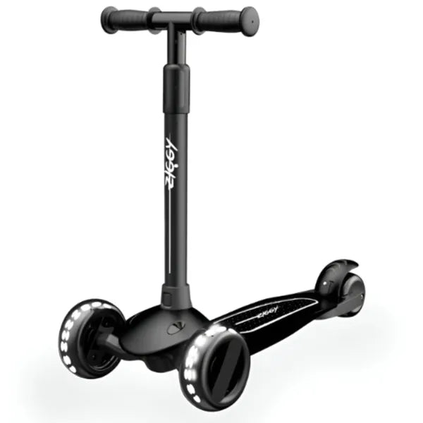 Ziggy 3 Wheel Tilt Scooter With Height Adjustable Handle -with Led Light - Black