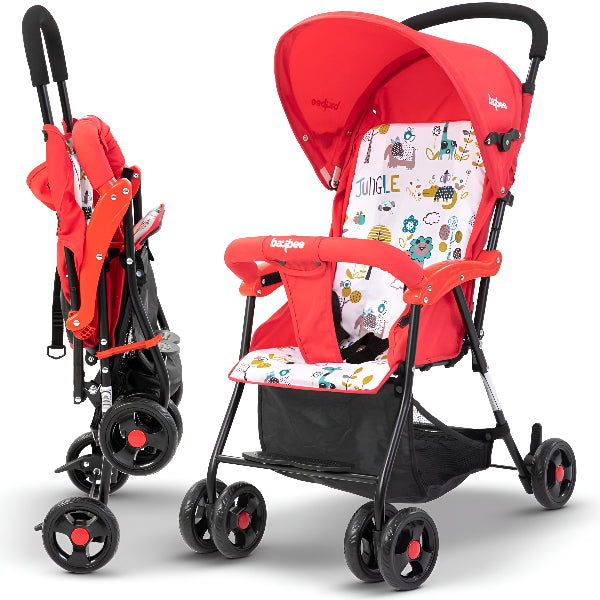 Baybee Portable Tiny Baby Stroller For Toddlers – Lightweight Foldable Travel Stroller With Safe & Comfortable Design – Red