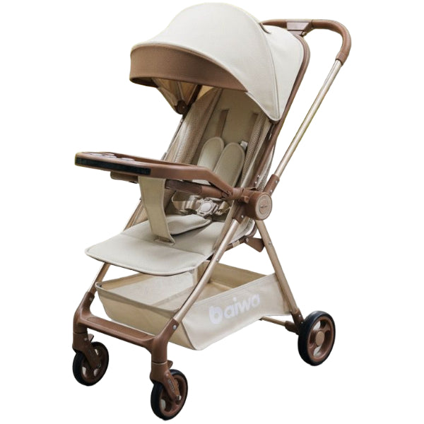 Baiwa Travellite Foldable Baby Stroller With Light And Music- Beige